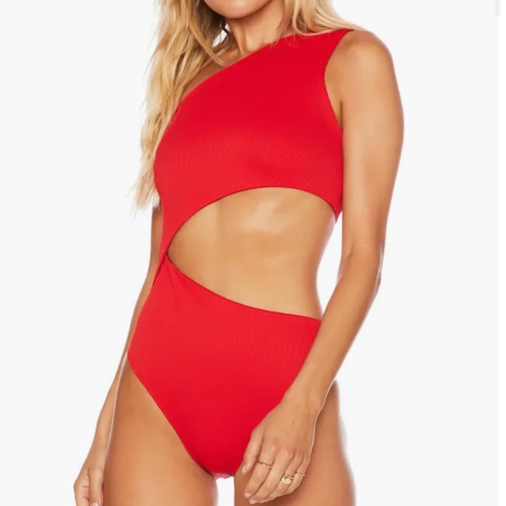 Beach riot Celine Cutout One-Shoulder One-Piece Swimsuit, red swim small 1197